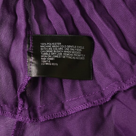 EAST 5th Purple Accordion Pleated Ruffled V-Neck Flared Long Sleeve Wrap Blouse - Picture 7 of 8